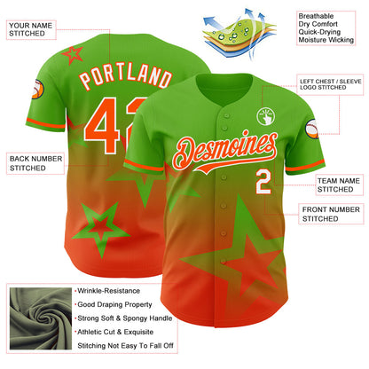 Custom Aurora Green Orange-White 3D Pattern Design Gradient Style Twinkle Star Authentic Baseball Jersey - Sky-Custom