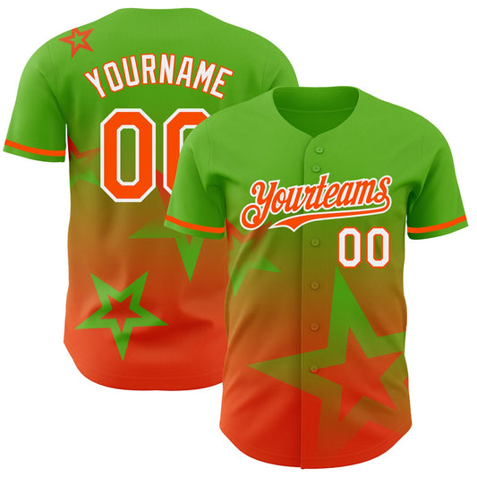 Custom Aurora Green Orange-White 3D Pattern Design Gradient Style Twinkle Star Authentic Baseball Jersey - Sky-Custom