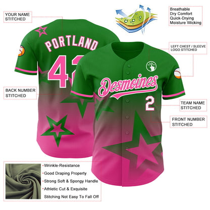 Custom Grass Green Pink-White 3D Pattern Design Gradient Style Twinkle Star Authentic Baseball Jersey - Sky-Custom