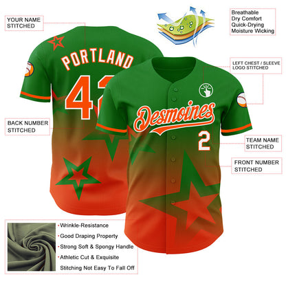 Custom Grass Green Orange-White 3D Pattern Design Gradient Style Twinkle Star Authentic Baseball Jersey - Sky-Custom