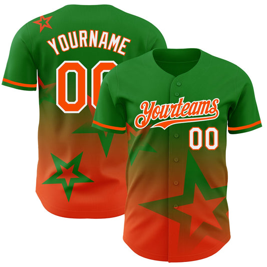 Custom Grass Green Orange-White 3D Pattern Design Gradient Style Twinkle Star Authentic Baseball Jersey - Sky-Custom