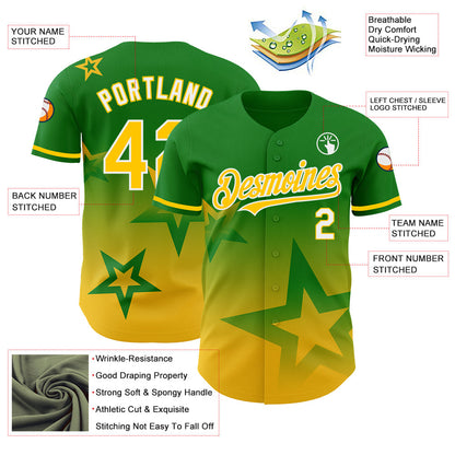 Custom Grass Green Yellow-White 3D Pattern Design Gradient Style Twinkle Star Authentic Baseball Jersey - Sky-Custom