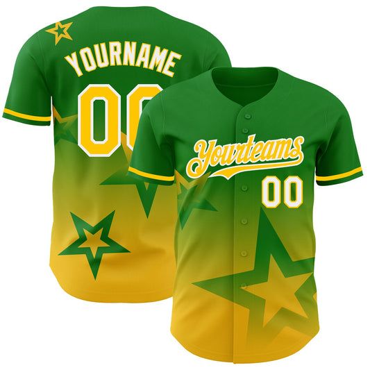 Custom Grass Green Yellow-White 3D Pattern Design Gradient Style Twinkle Star Authentic Baseball Jersey - Sky-Custom