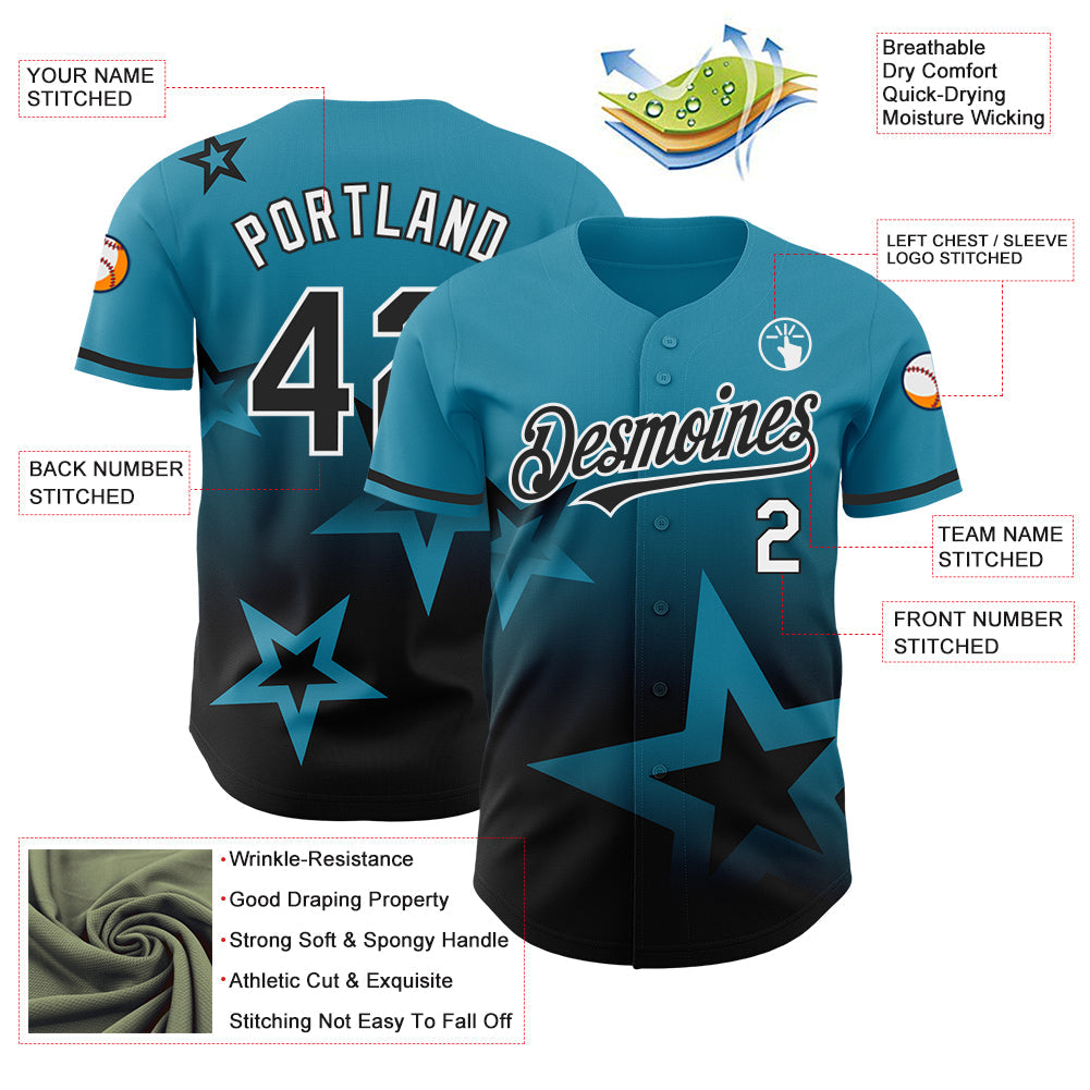 Custom Panther Blue Black-White 3D Pattern Design Gradient Style Twinkle Star Authentic Baseball Jersey - Sky-Custom