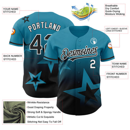 Custom Panther Blue Black-White 3D Pattern Design Gradient Style Twinkle Star Authentic Baseball Jersey - Sky-Custom