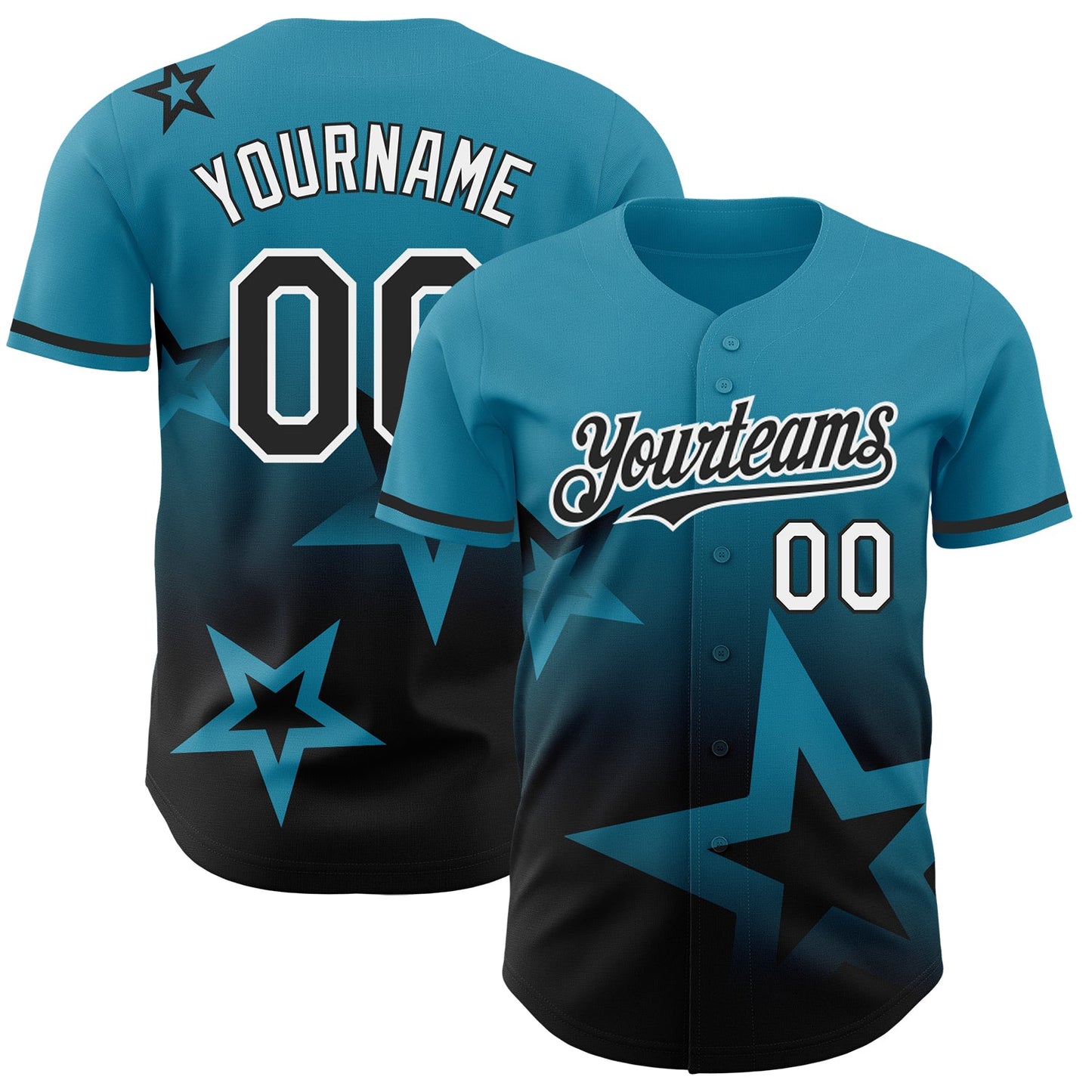 Custom Panther Blue Black-White 3D Pattern Design Gradient Style Twinkle Star Authentic Baseball Jersey - Sky-Custom