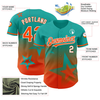 Custom Aqua Orange-White 3D Pattern Design Gradient Style Twinkle Star Authentic Baseball Jersey - Sky-Custom