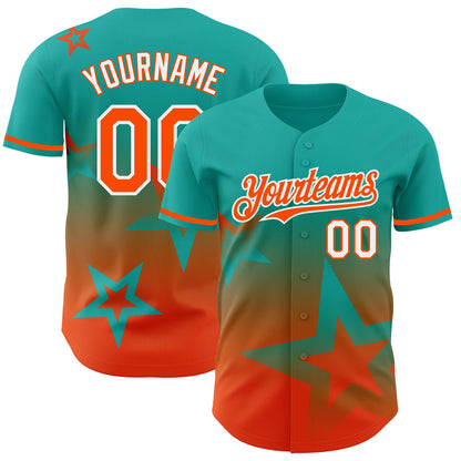 Custom Aqua Orange-White 3D Pattern Design Gradient Style Twinkle Star Authentic Baseball Jersey - Sky-Custom