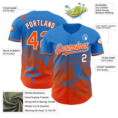 Custom Electric Blue Orange-White 3D Pattern Design Gradient Style Twinkle Star Authentic Baseball Jersey - Sky-Custom