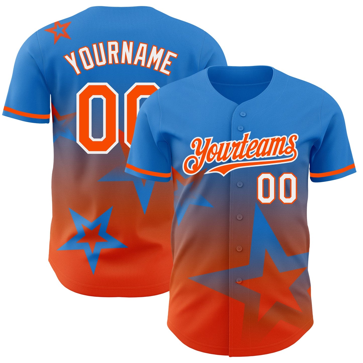 Custom Electric Blue Orange-White 3D Pattern Design Gradient Style Twinkle Star Authentic Baseball Jersey - Sky-Custom