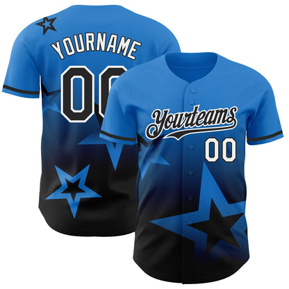 Custom Electric Blue Black-White 3D Pattern Design Gradient Style Twinkle Star Authentic Baseball Jersey - Sky-Custom