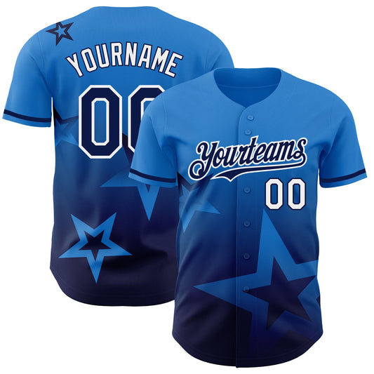 Custom Electric Blue Navy-White 3D Pattern Design Gradient Style Twinkle Star Authentic Baseball Jersey - Sky-Custom