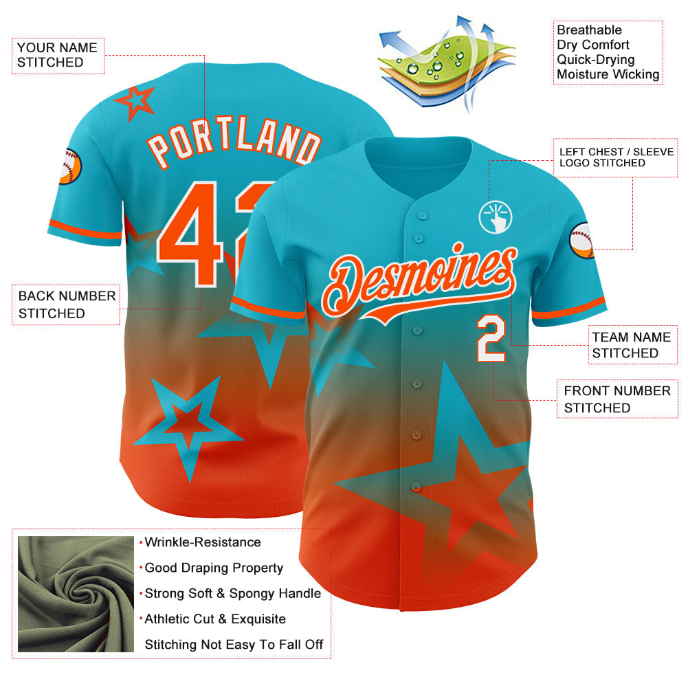 Custom Lakes Blue Orange-White 3D Pattern Design Gradient Style Twinkle Star Authentic Baseball Jersey - Sky-Custom