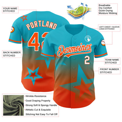 Custom Lakes Blue Orange-White 3D Pattern Design Gradient Style Twinkle Star Authentic Baseball Jersey - Sky-Custom