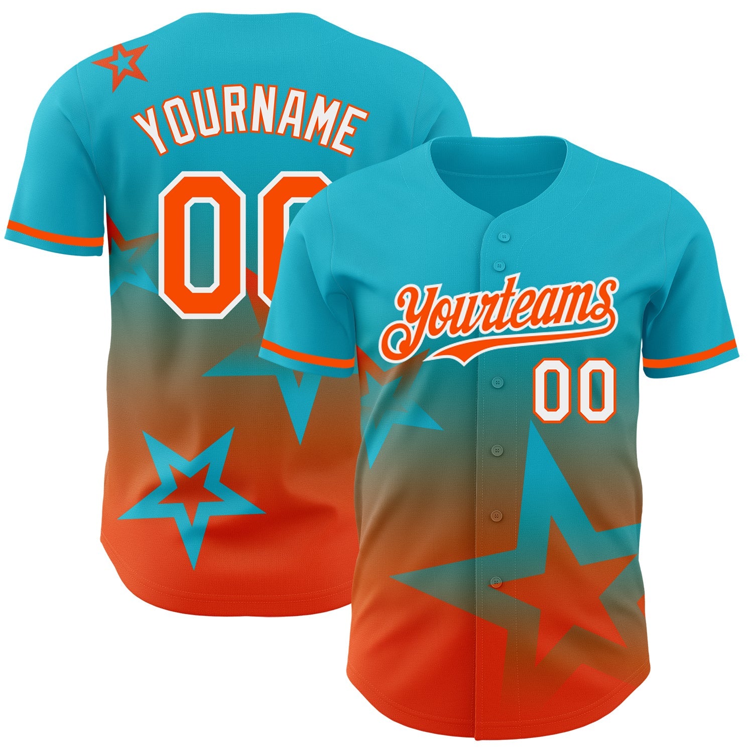 Custom Lakes Blue Orange-White 3D Pattern Design Gradient Style Twinkle Star Authentic Baseball Jersey - Sky-Custom