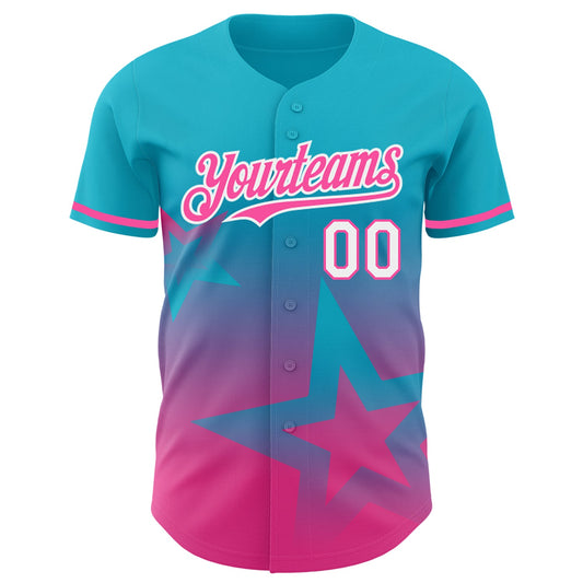 Custom Lakes Blue Pink-White 3D Pattern Design Gradient Style Twinkle Star Authentic Baseball Jersey - Sky-Custom