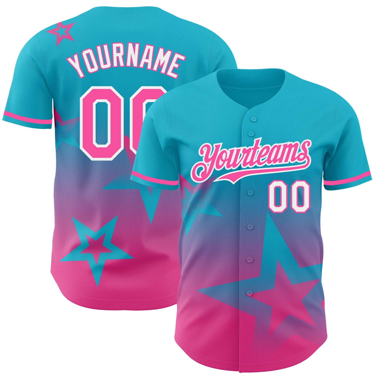 Custom Lakes Blue Pink-White 3D Pattern Design Gradient Style Twinkle Star Authentic Baseball Jersey - Sky-Custom