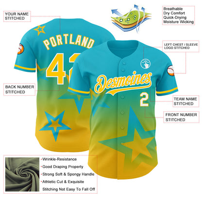 Custom Lakes Blue Yellow-White 3D Pattern Design Gradient Style Twinkle Star Authentic Baseball Jersey - Sky-Custom