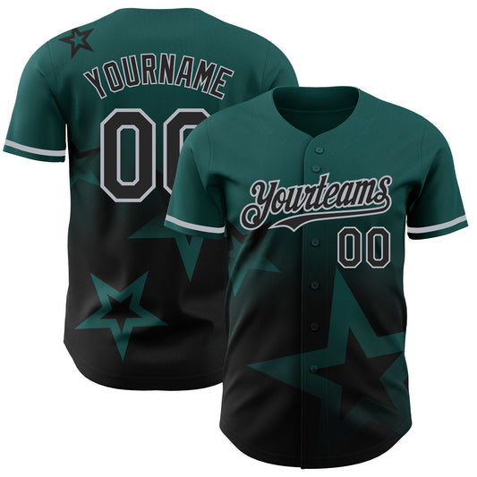 Custom Midnight Green Black-Gray 3D Pattern Design Gradient Style Twinkle Star Authentic Baseball Jersey - Sky-Custom