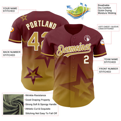 Custom Burgundy Old Gold-White 3D Pattern Design Gradient Style Twinkle Star Authentic Baseball Jersey - Sky-Custom