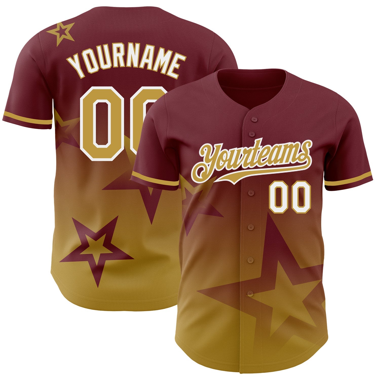 Custom Burgundy Old Gold-White 3D Pattern Design Gradient Style Twinkle Star Authentic Baseball Jersey - Sky-Custom