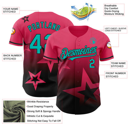 Custom Neon Pink Aqua-Black 3D Pattern Design Gradient Style Twinkle Star Authentic Baseball Jersey - Sky-Custom