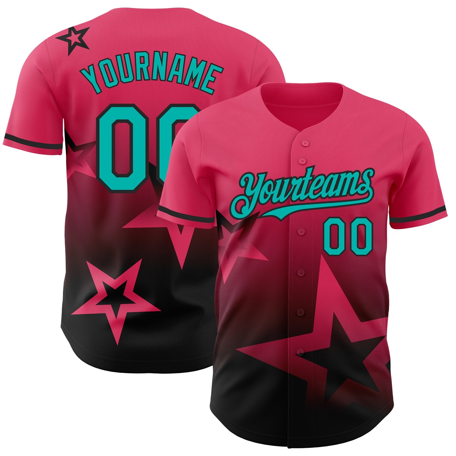 Custom Neon Pink Aqua-Black 3D Pattern Design Gradient Style Twinkle Star Authentic Baseball Jersey - Sky-Custom