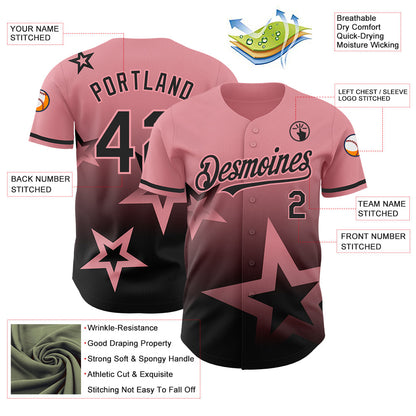 Custom Medium Pink Black 3D Pattern Design Gradient Style Twinkle Star Authentic Baseball Jersey - Sky-Custom