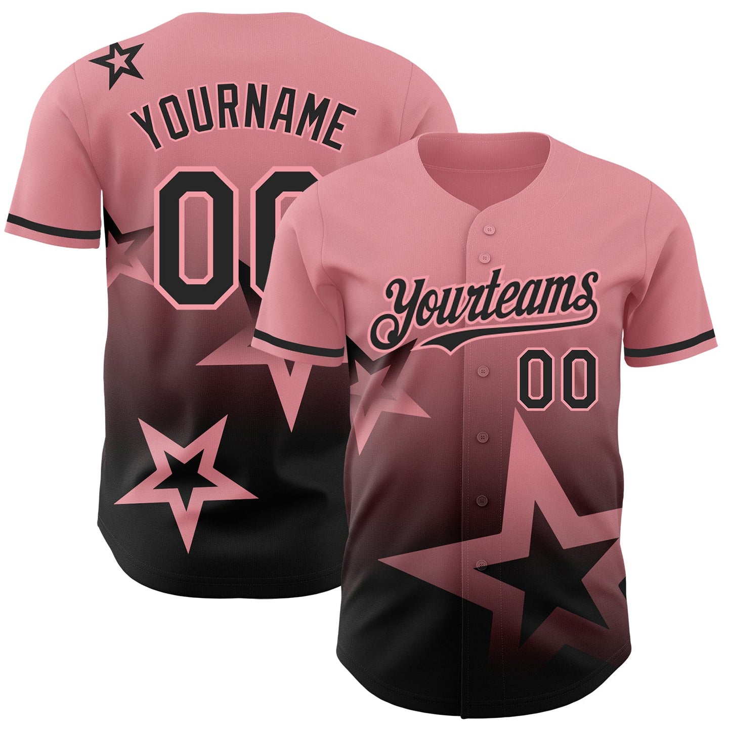 Custom Medium Pink Black 3D Pattern Design Gradient Style Twinkle Star Authentic Baseball Jersey - Sky-Custom