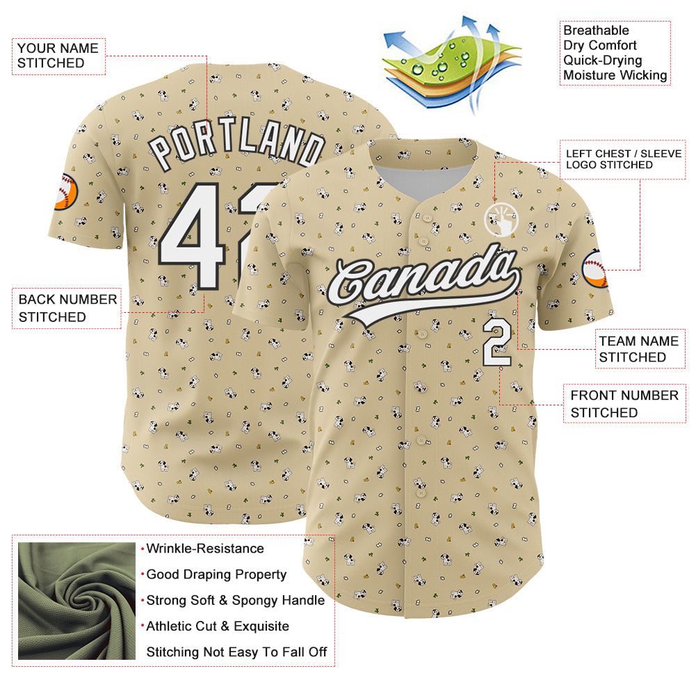 Custom Cream White-Black 3D Pattern Design Animal Dog Authentic Baseball Jersey - Sky-Custom