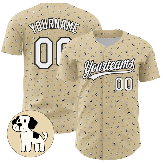 Custom Cream White-Black 3D Pattern Design Animal Dog Authentic Baseball Jersey - Sky-Custom