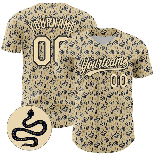 Custom Cream Black 3D Pattern Design Animal Snake Authentic Baseball Jersey - Sky-Custom