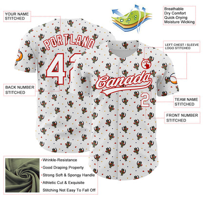 Custom White Red 3D Pattern Design Animal Cat Authentic Baseball Jersey - Sky-Custom
