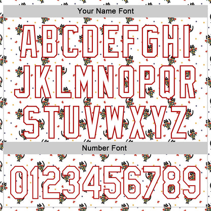 Custom White Red 3D Pattern Design Animal Cat Authentic Baseball Jersey - Sky-Custom