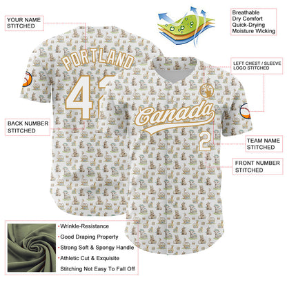 Custom White Old Gold 3D Pattern Design Animal Rabbit Sheep Chicken And Duck Authentic Baseball Jersey - Sky-Custom
