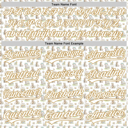 Custom White Old Gold 3D Pattern Design Animal Rabbit Sheep Chicken And Duck Authentic Baseball Jersey - Sky-Custom
