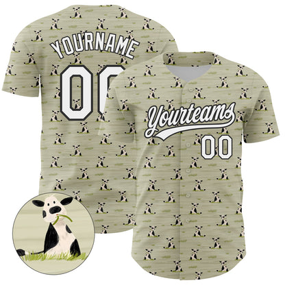 Custom Green White-Black 3D Pattern Design Animal Cow Authentic Baseball Jersey - Sky-Custom