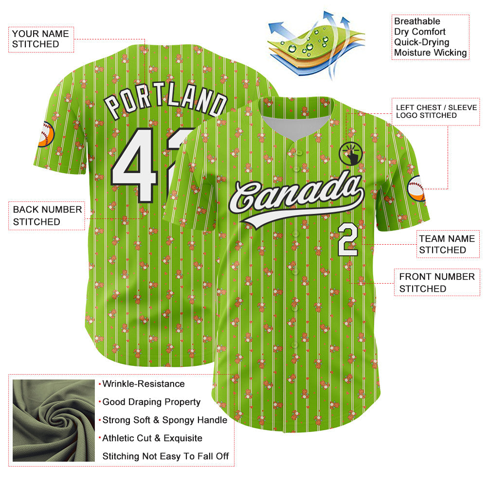 Custom Neon Green White-Black 3D Pattern Design Animal Dinosaur Authentic Baseball Jersey - Sky-Custom