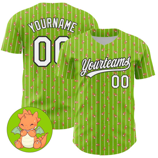 Custom Neon Green White-Black 3D Pattern Design Animal Dinosaur Authentic Baseball Jersey - Sky-Custom