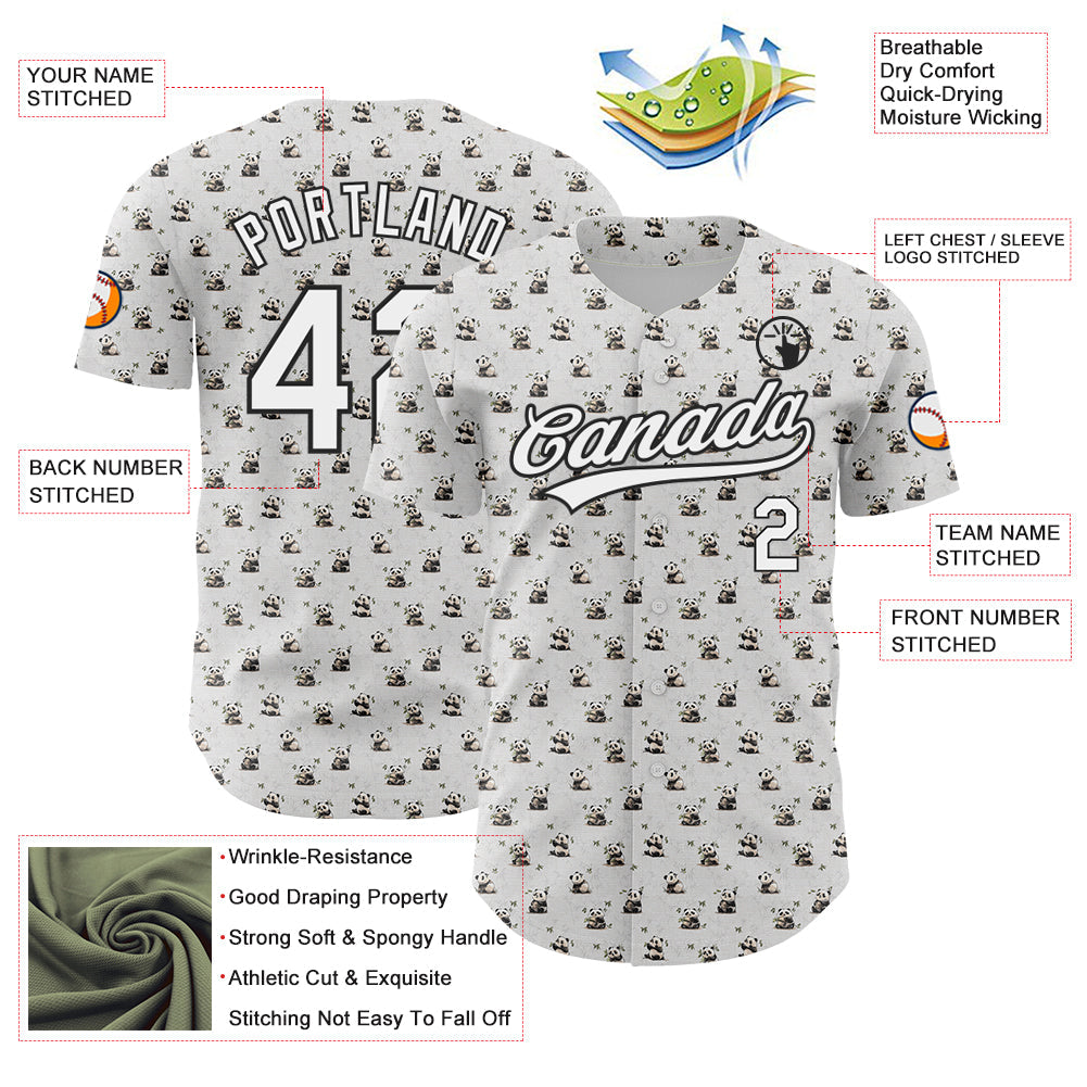 Custom White Black 3D Pattern Design Animal Panda Authentic Baseball Jersey - Sky-Custom