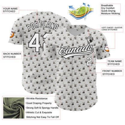 Custom White Black 3D Pattern Design Animal Panda Authentic Baseball Jersey - Sky-Custom