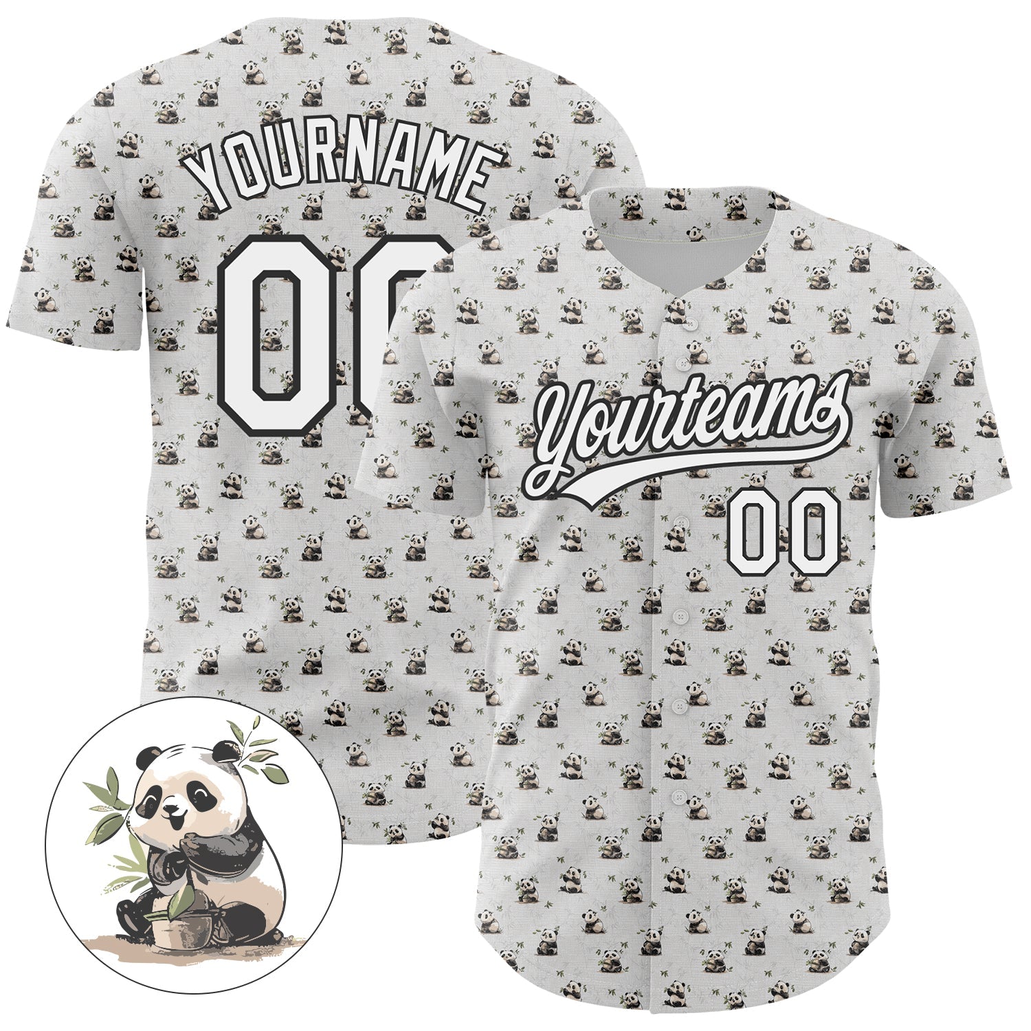 Custom White Black 3D Pattern Design Animal Panda Authentic Baseball Jersey - Sky-Custom
