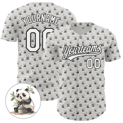Custom White Black 3D Pattern Design Animal Panda Authentic Baseball Jersey - Sky-Custom