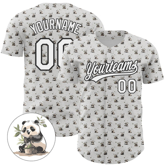 Custom White Black 3D Pattern Design Animal Panda Authentic Baseball Jersey - Sky-Custom