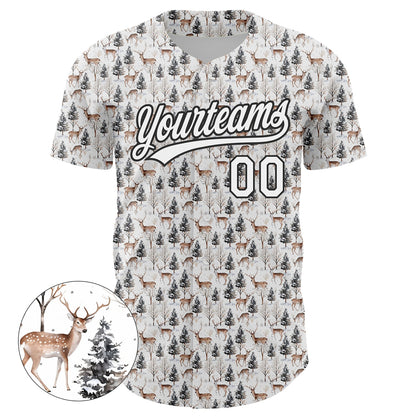 Custom White Black 3D Pattern Design Animal Deer Authentic Baseball Jersey - Sky-Custom