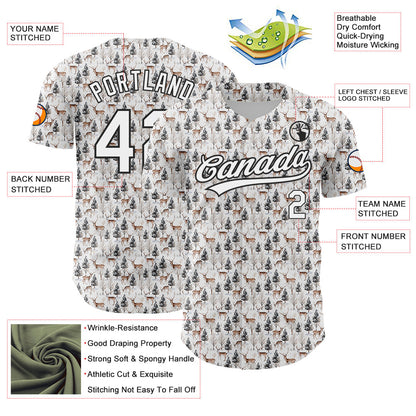 Custom White Black 3D Pattern Design Animal Deer Authentic Baseball Jersey - Sky-Custom