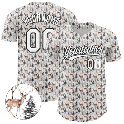 Custom White Black 3D Pattern Design Animal Deer Authentic Baseball Jersey - Sky-Custom