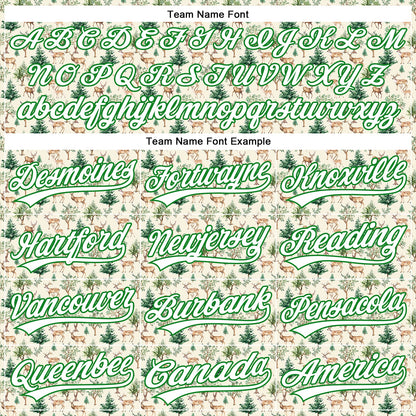Custom Cream White-Grass Green 3D Pattern Design Animal Deer Authentic Baseball Jersey - Sky-Custom
