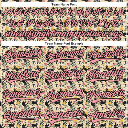 Custom Cream Medium Pink-Black 3D Pattern Design Animal Cat Authentic Baseball Jersey - Sky-Custom