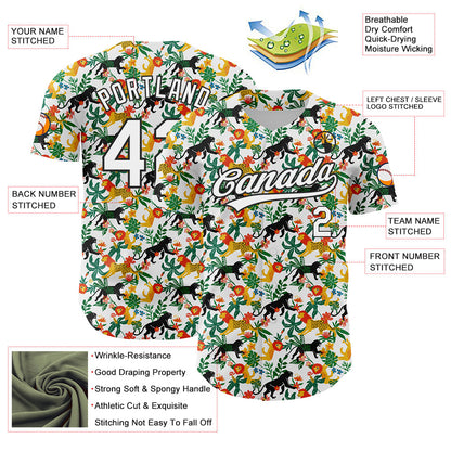 Custom White Black 3D Pattern Design Animal Lion And Leopard Authentic Baseball Jersey - Sky-Custom